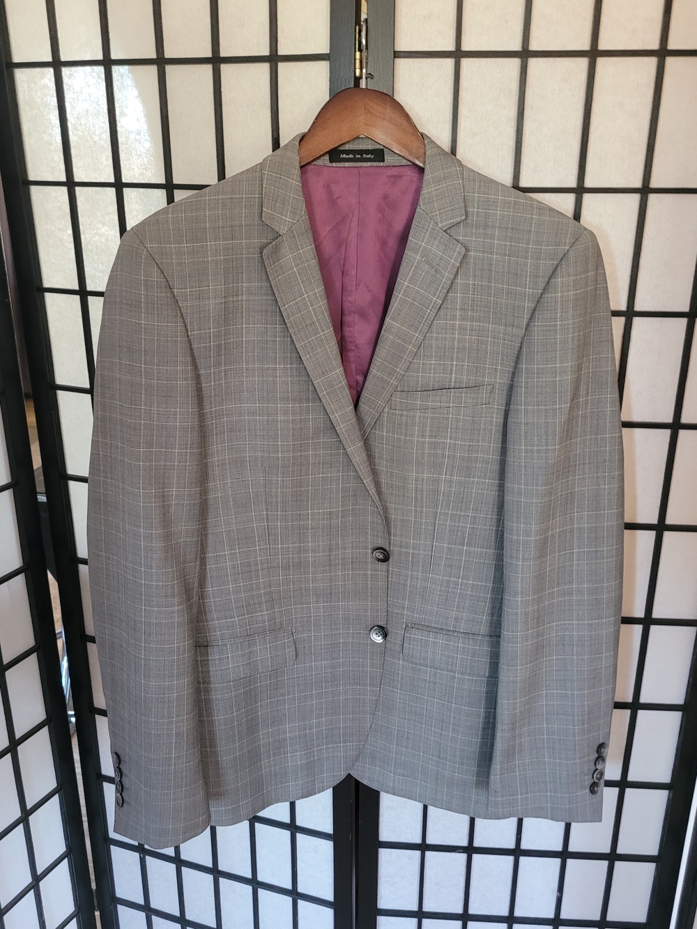 Light Gray Windowpane Sport Coat with Purple Lining